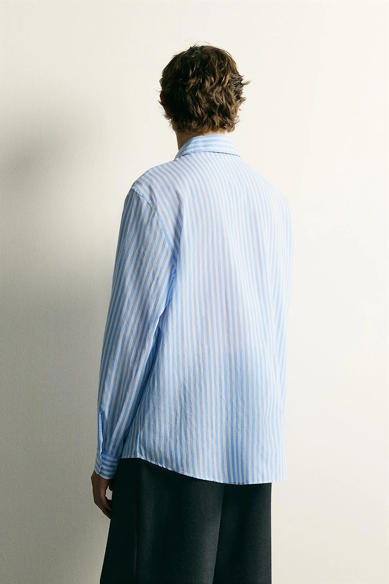 STRIPED FLOWY POCKET SHIRT