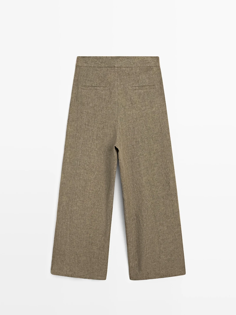 100% linen wide-leg trousers with darts