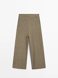 100% linen wide-leg trousers with darts