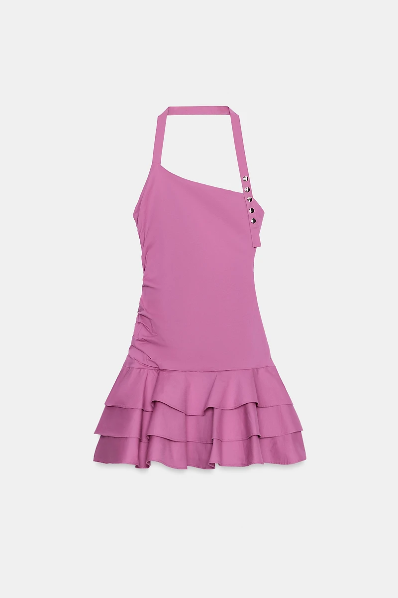 RUFFLED HALTER POPLIN DRESS