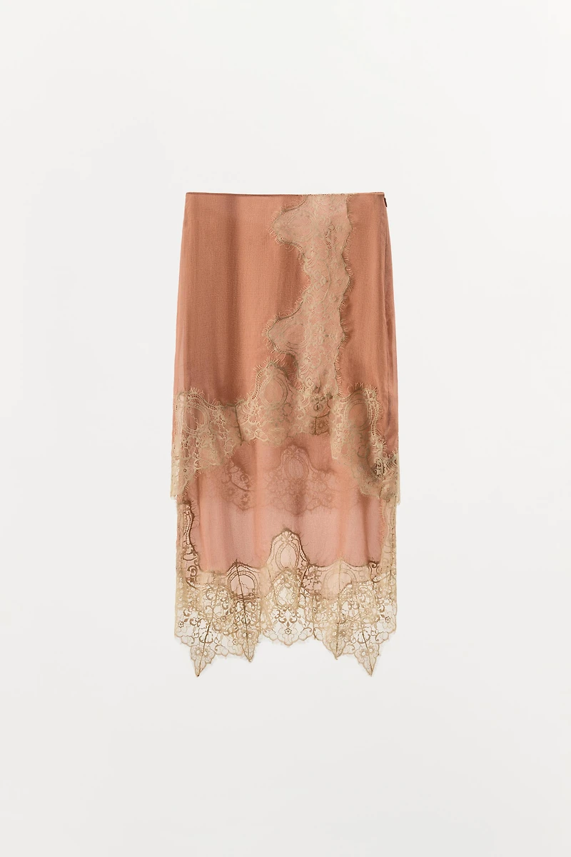 CONTRAST LACE GEORGETTE SKIRT