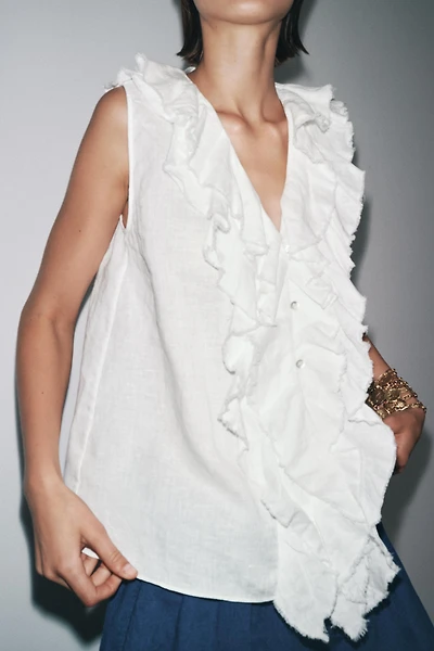 ZW COLLECTION LINEN RUFFLE SHIRT