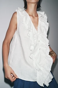 ZW COLLECTION LINEN RUFFLE SHIRT