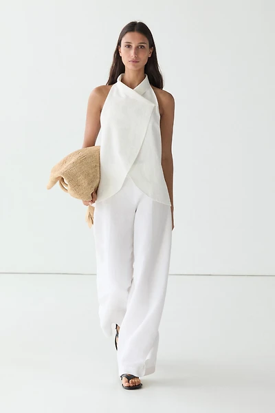 Total look flowing linen blend trousers