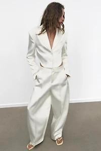 SATIN EFFECT CROP BLAZER WITH BACK VENT