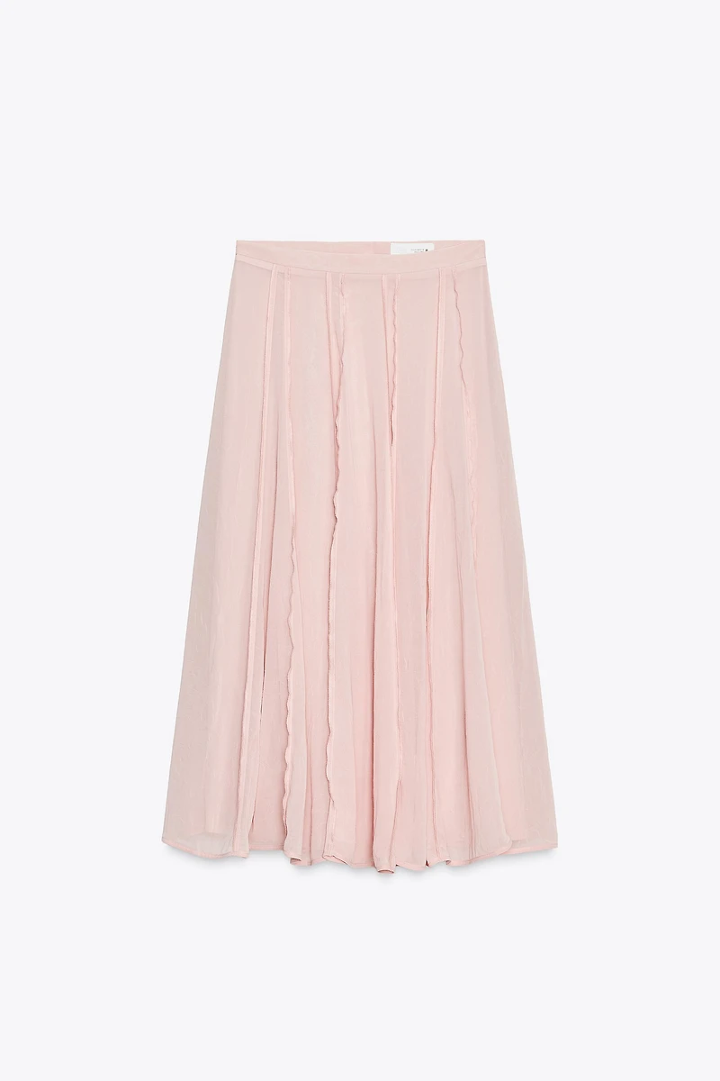 SEMI-SHEER TOPSTITCHED MIDI SKIRT