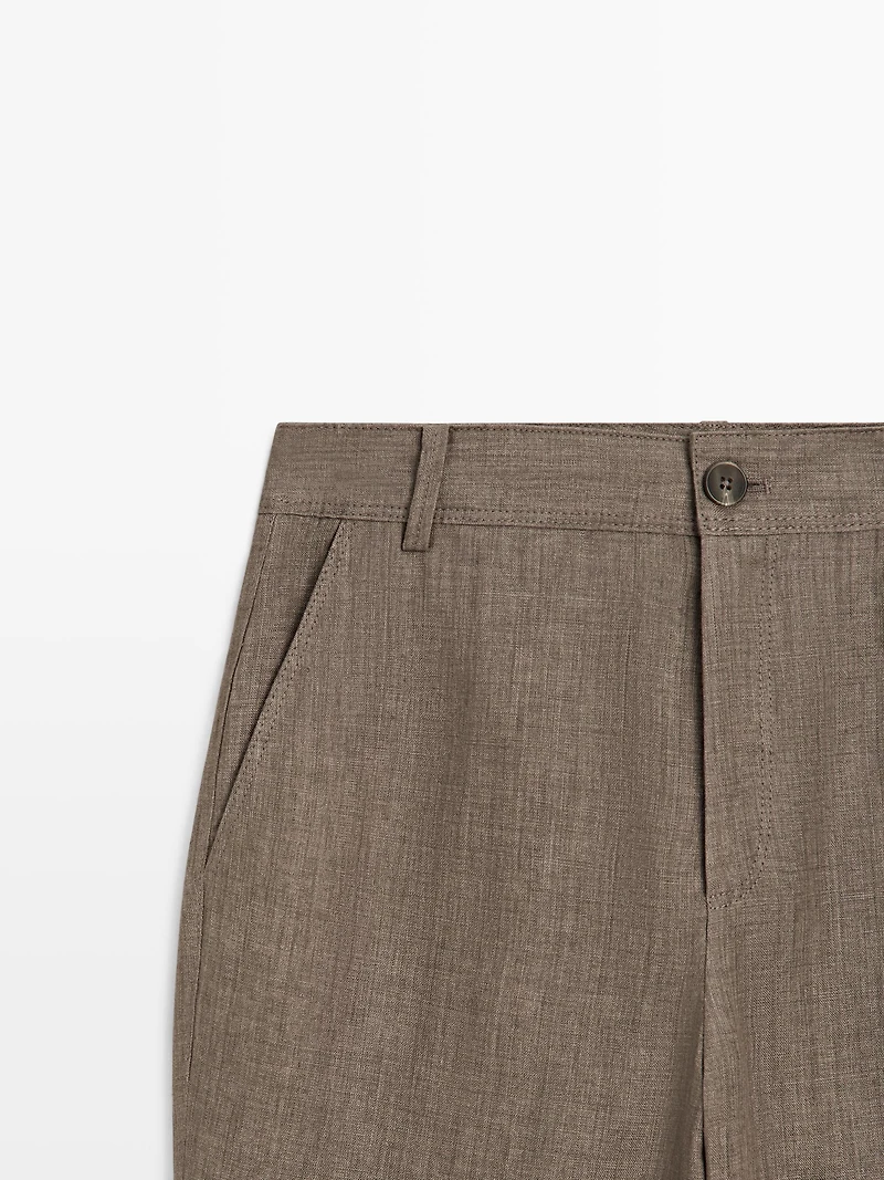 Kick flare cropped linen trousers