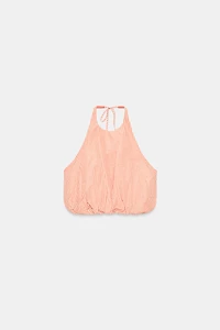 GINGHAM BALLOON HALTER TOP