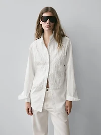 Bib front shirt with embroidered detail