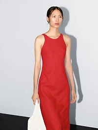 Robe midi col rond 100 % lin