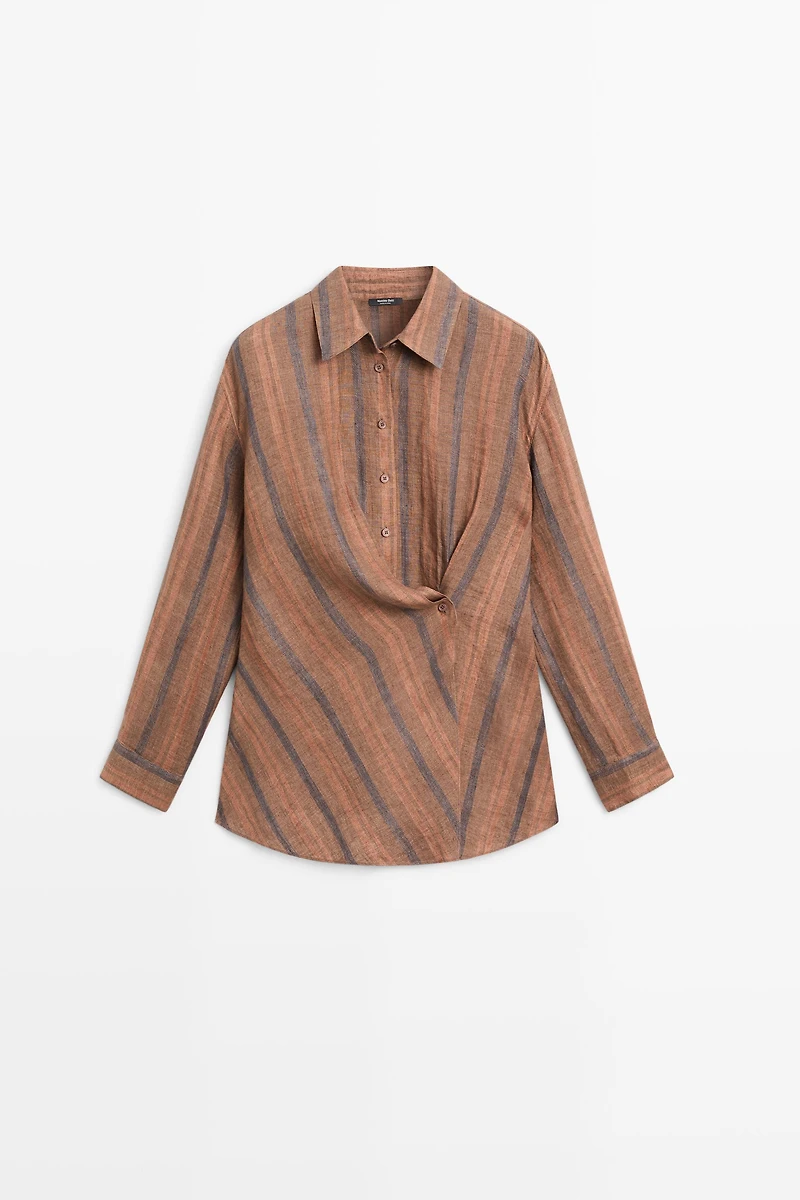 Chemise croisée à rayures 100 % lin