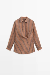 Chemise croisée à rayures 100 % lin