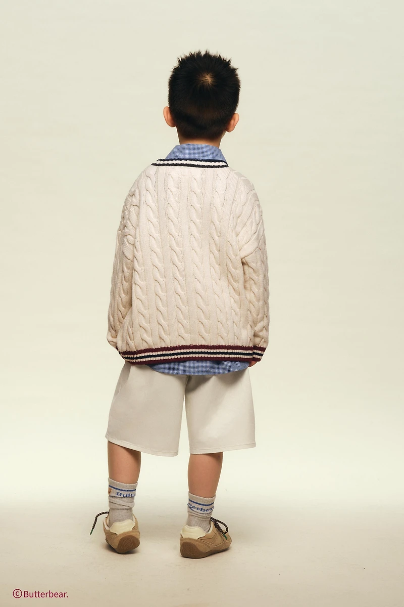 BUTTERBEAR © EMBROIDERED CABLE-KNIT CARDIGAN