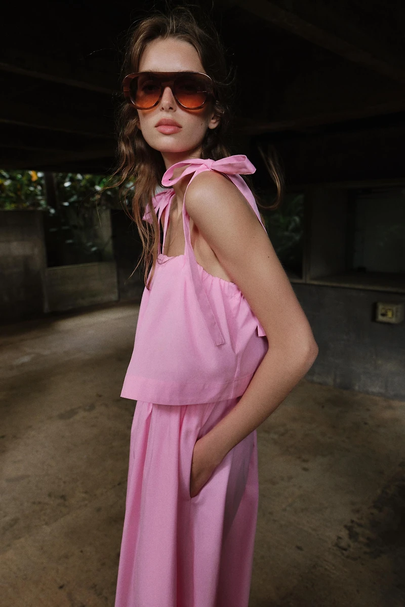 POPLIN TIE MIDI DRESS