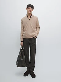 Wool V-neck knit polo sweater