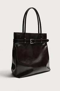 LEATHER SHOPPER WITH BELT DETAIL