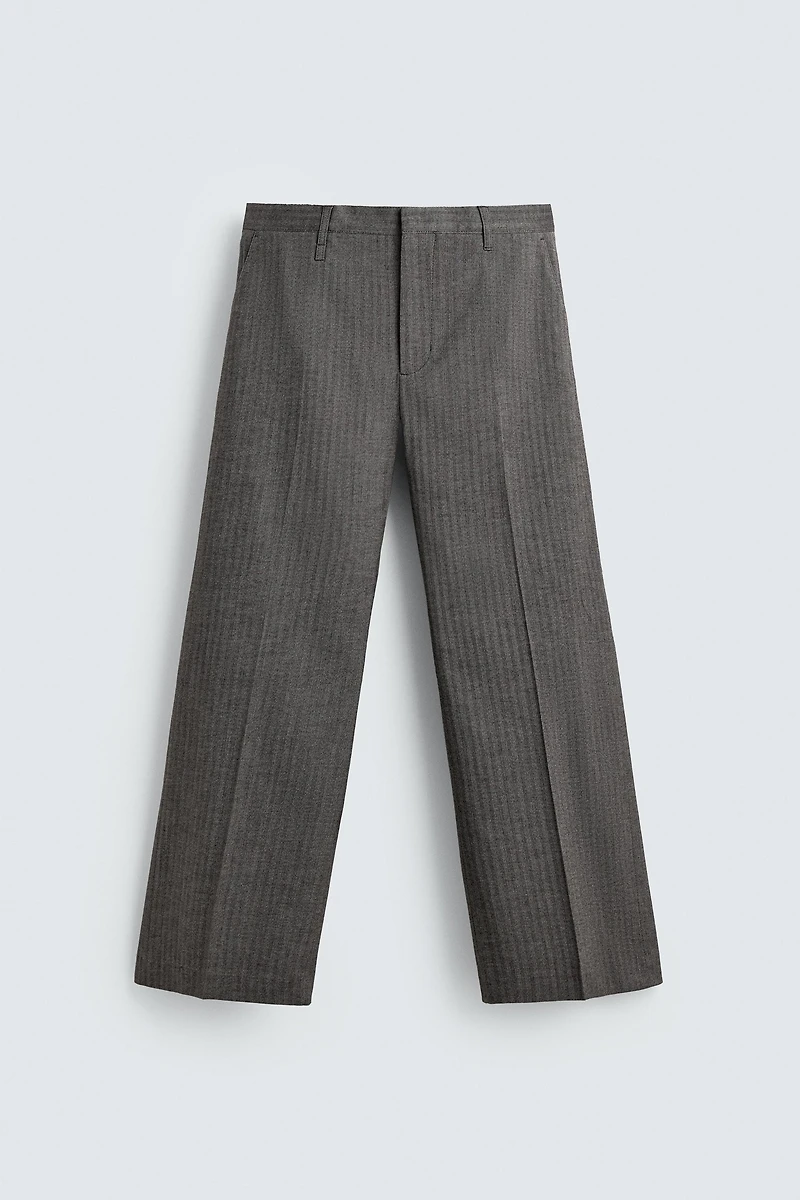 HERRINGBONE SUIT FLARE FIT PANTS