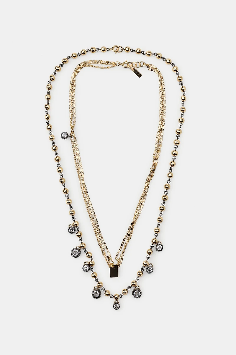 PACK OF 2 JEWELED PLATE NECKLACES