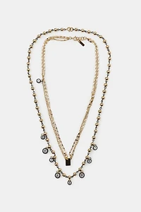 PACK OF 2 JEWELED PLATE NECKLACES