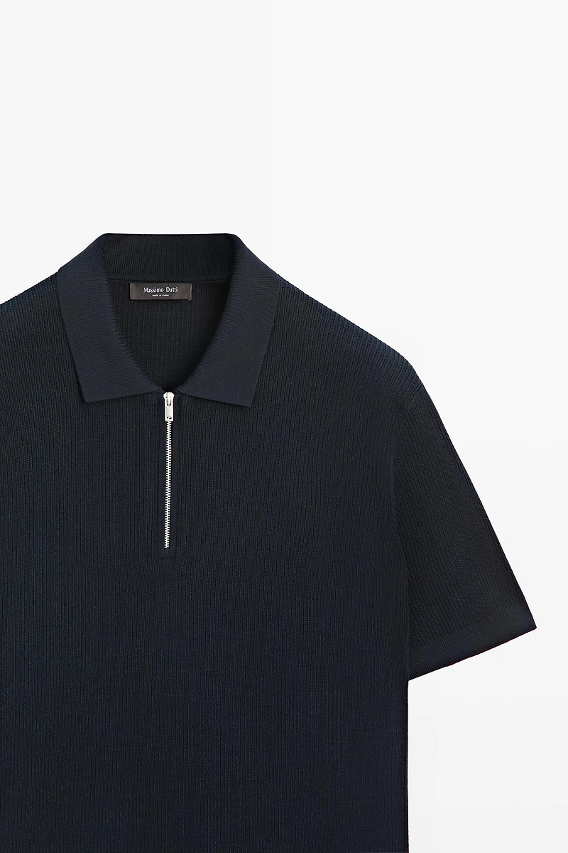 Knit polo sweater with quarter-zip collar