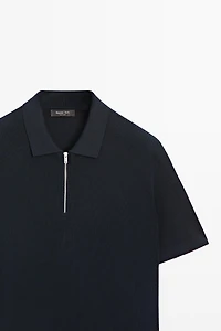 Knit polo sweater with quarter-zip collar