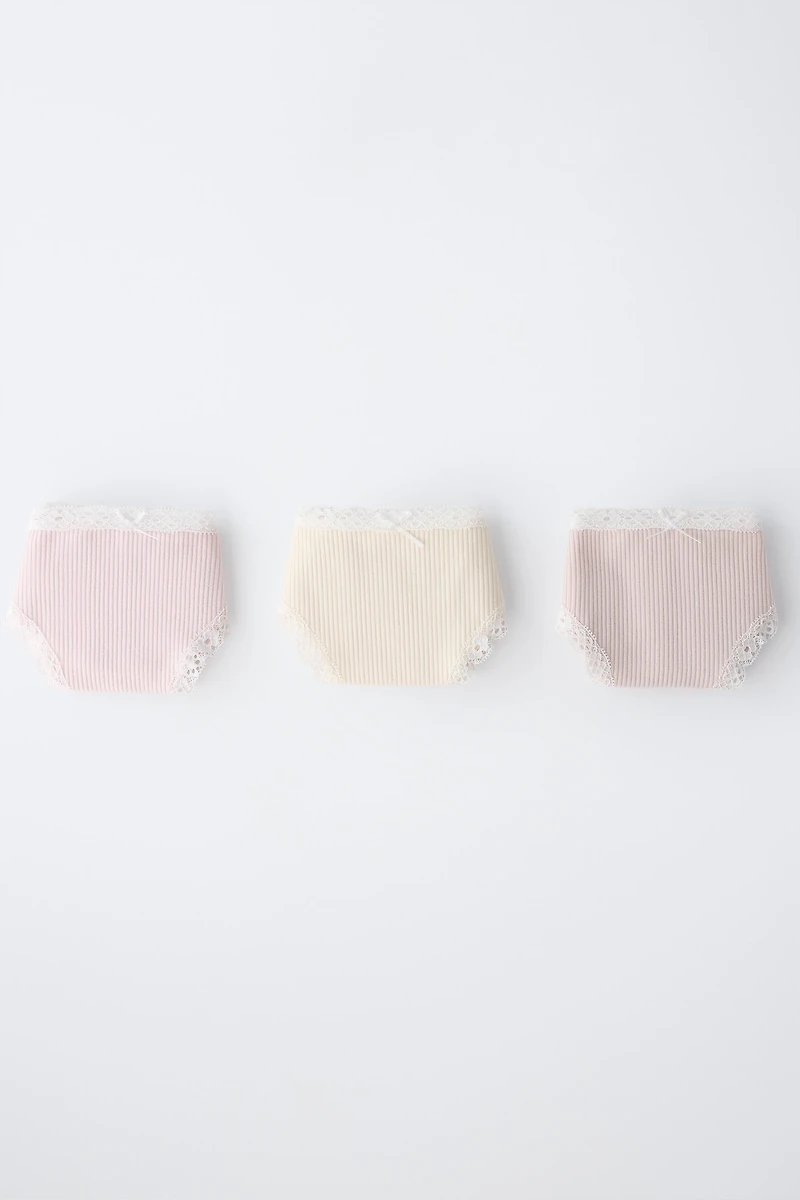 AGES 6-14/ THREE-PACK OF LACE TRIM UNDERWEAR