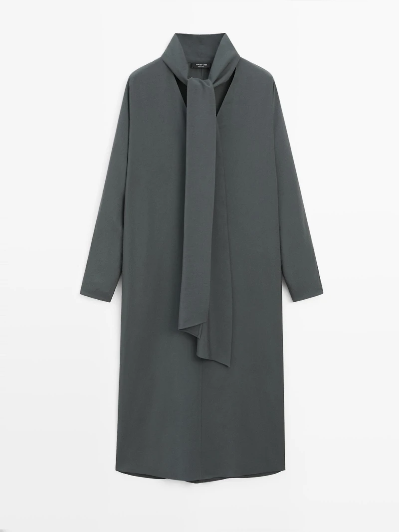 V-neckline midi dress with tie detail