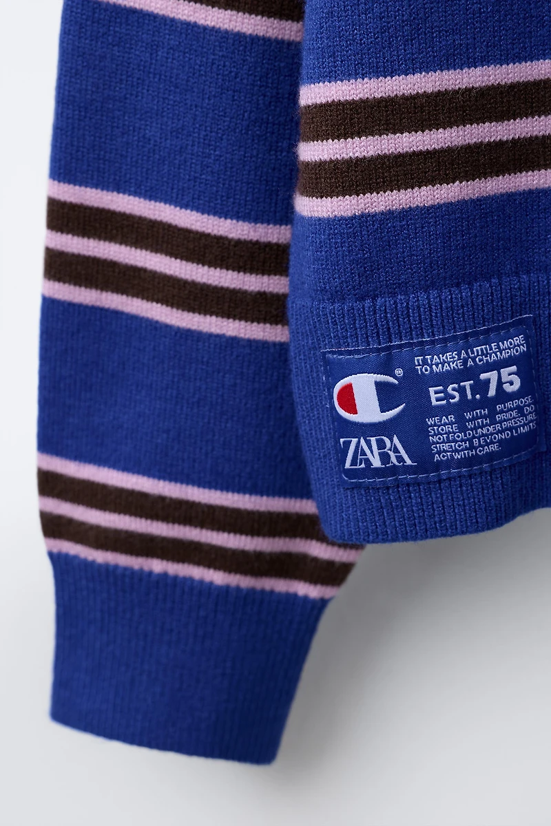PULL EN MAILLE RAYÉ BRODÉ CHAMPION ® X ZARA