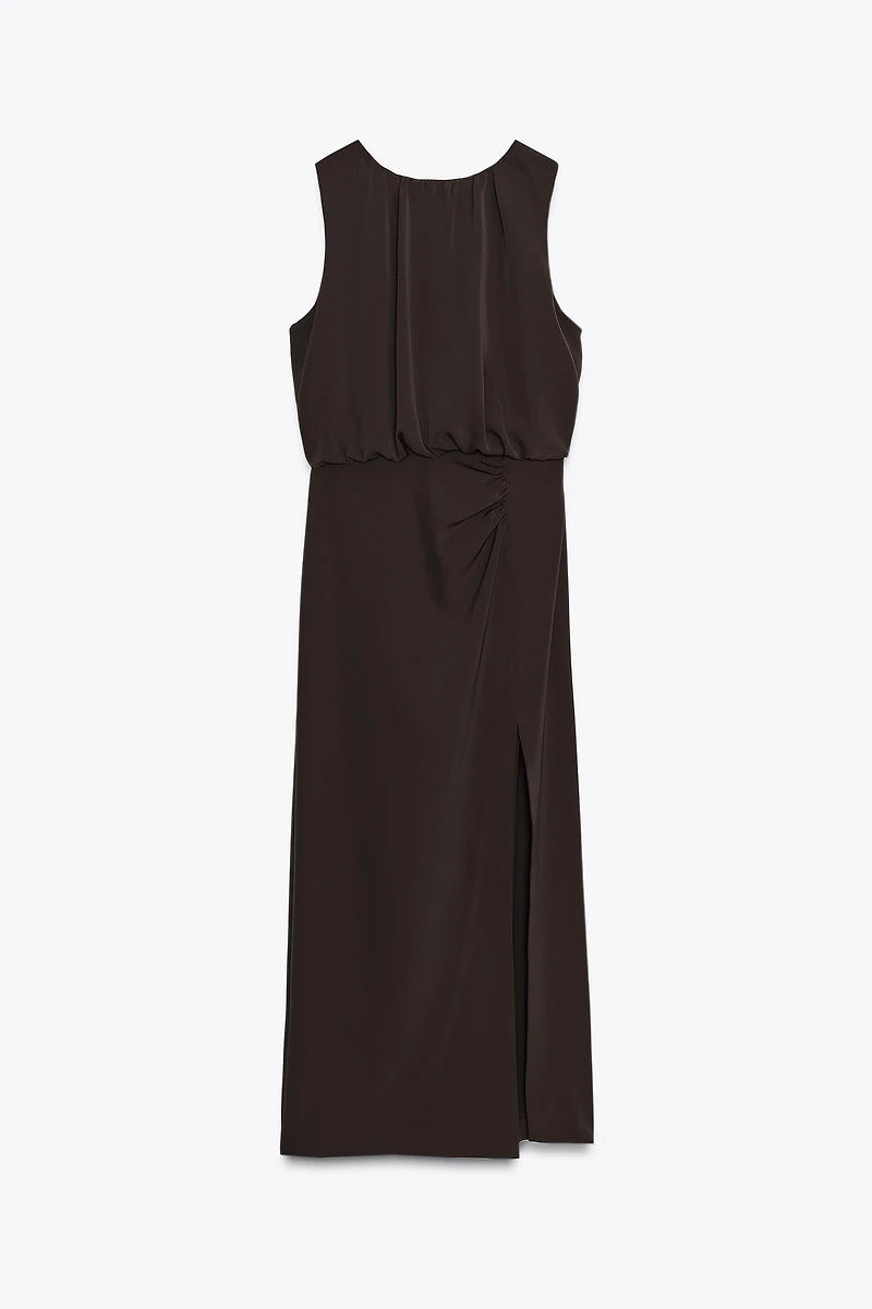 RUCHED WAIST MIDI DRESS