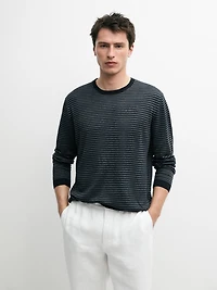 Linen sweater with striped detail