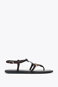 ANIMAL PRINT FURRY LEATHER SANDALS