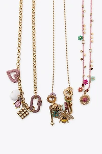 3-PACK OF BEADED CHARM GLITTER NECKLACES