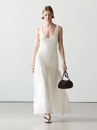 Long matching linen blend dress