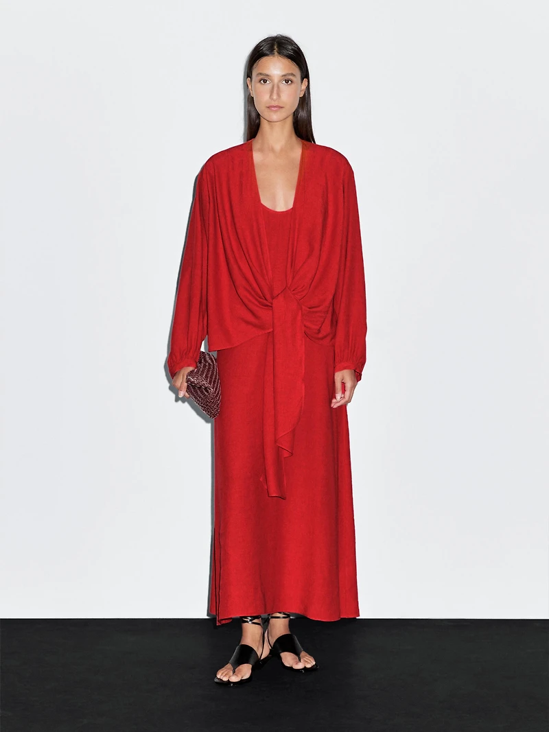 Midi dress with knotted neckline