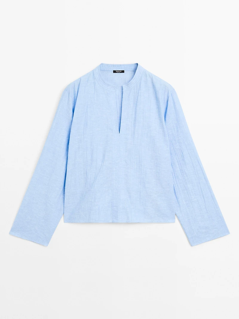 Linen blend blouse with seam details