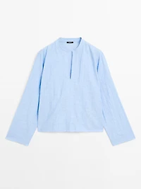 Linen blend blouse with seam details