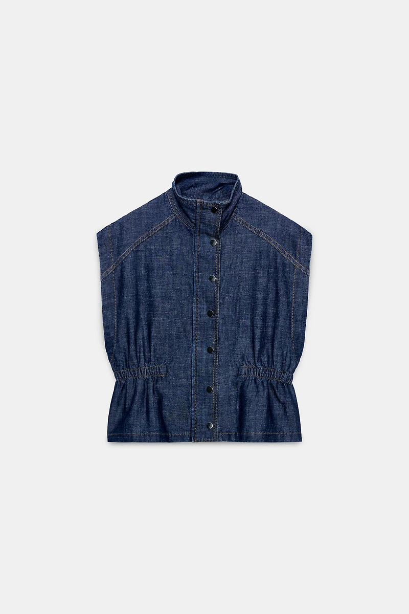 LINEN VEST WITH ELASTIC WAIST