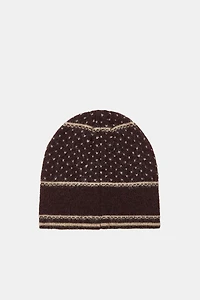 BONNET BEANIE À POIS BRODERIES FLEURS