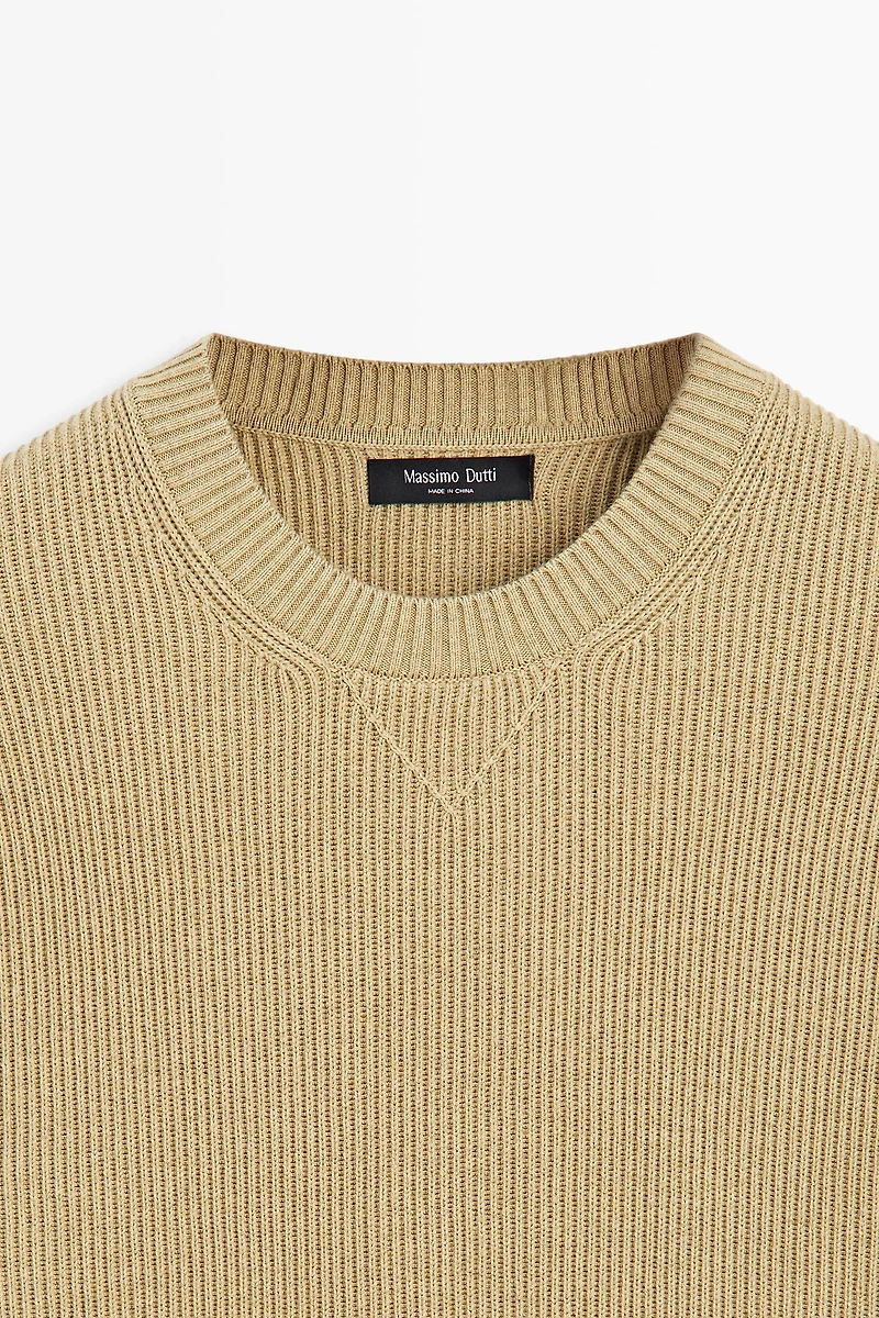 Cotton blend ribbed knit sweater