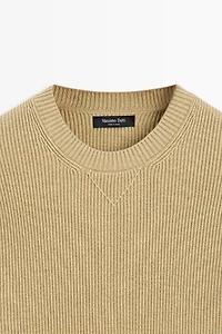 Cotton blend ribbed knit sweater
