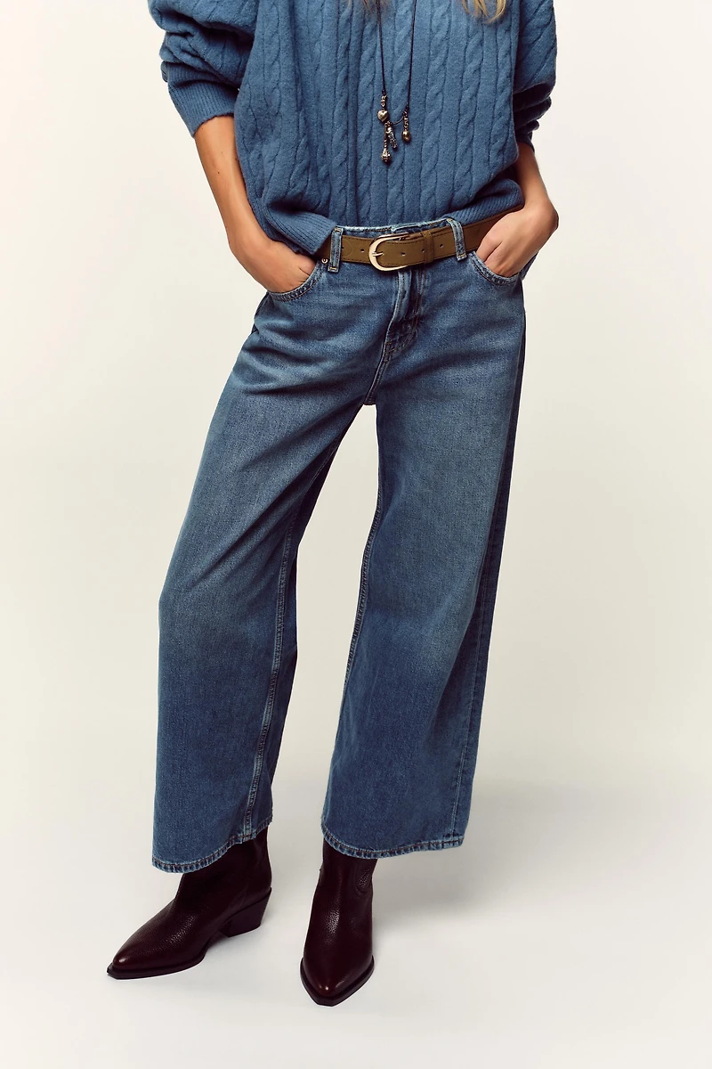 Z.08 WIDE LEG CROPPED HIGH WAIST BELTED JEANS