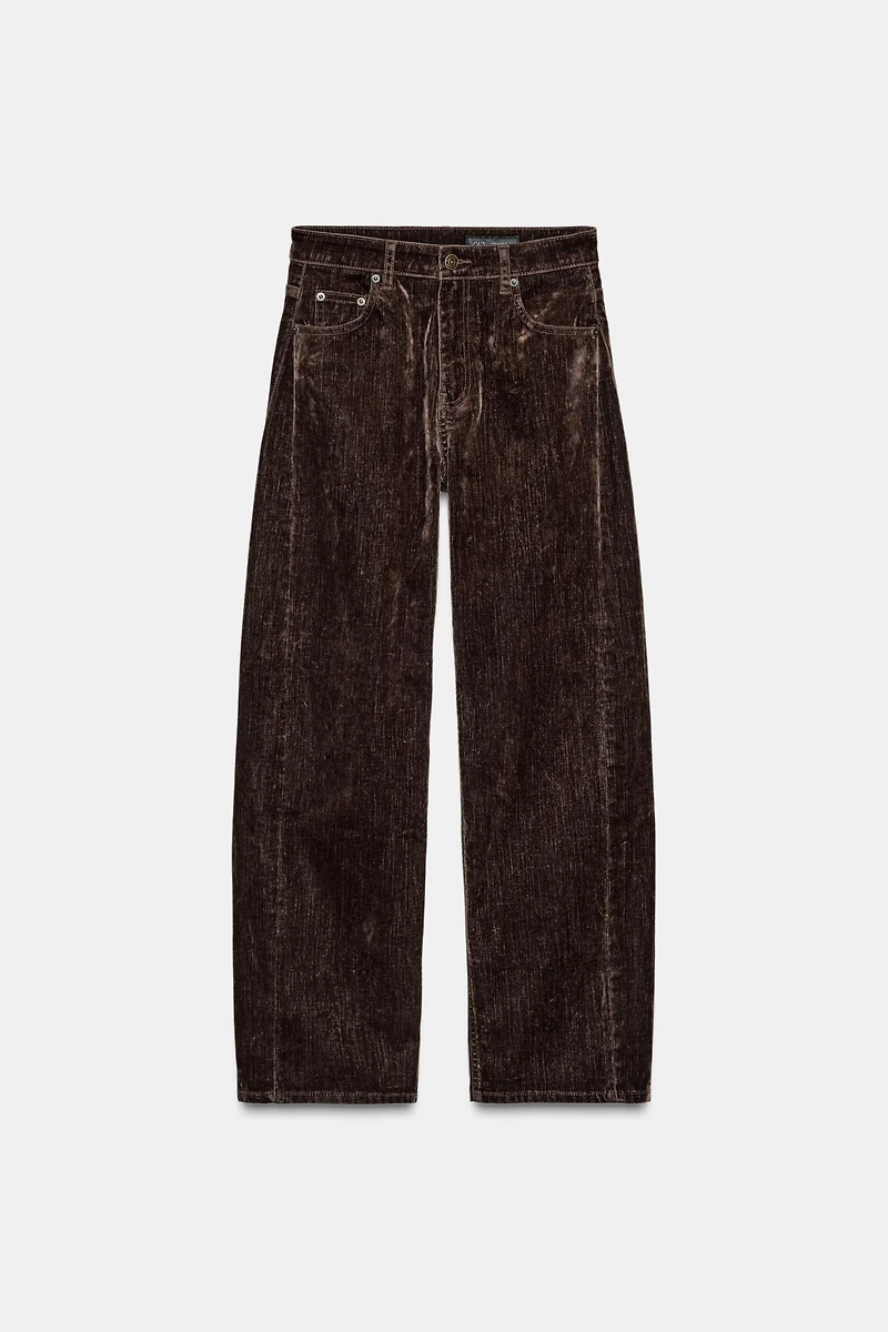 ZW COLLECTION HIGH-WAISTED FLOCKED BALLOON JEANS