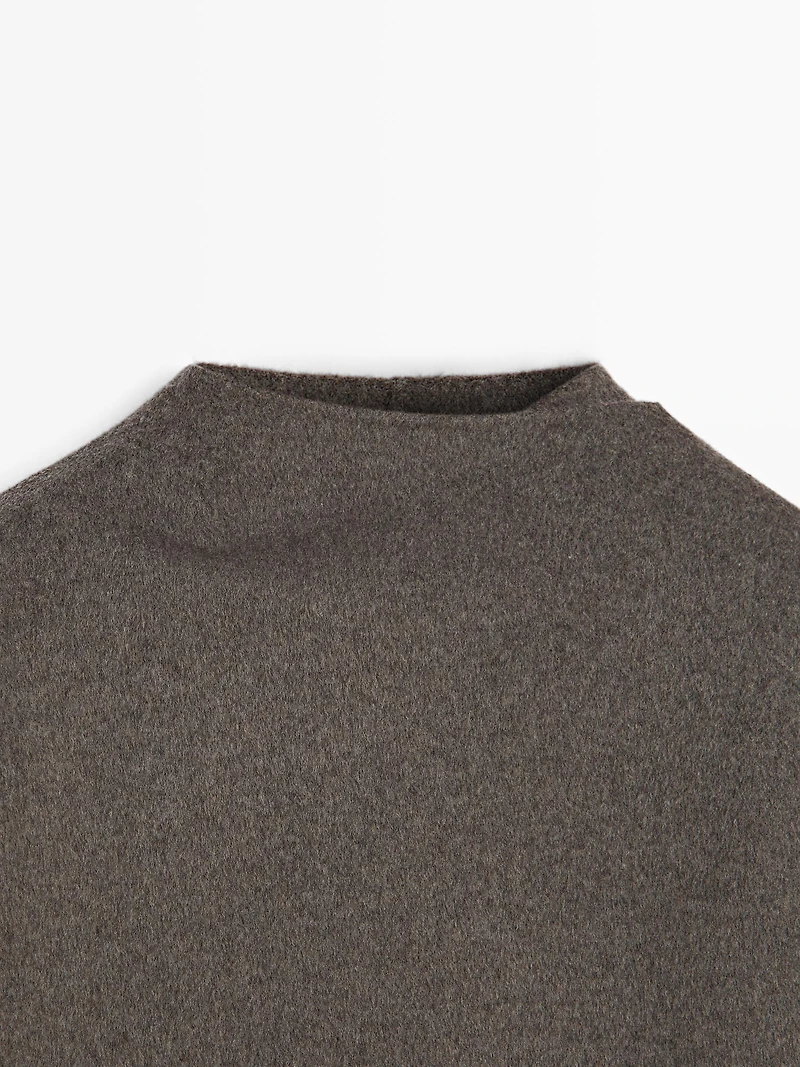 Mid-length wool blend coat with scarf