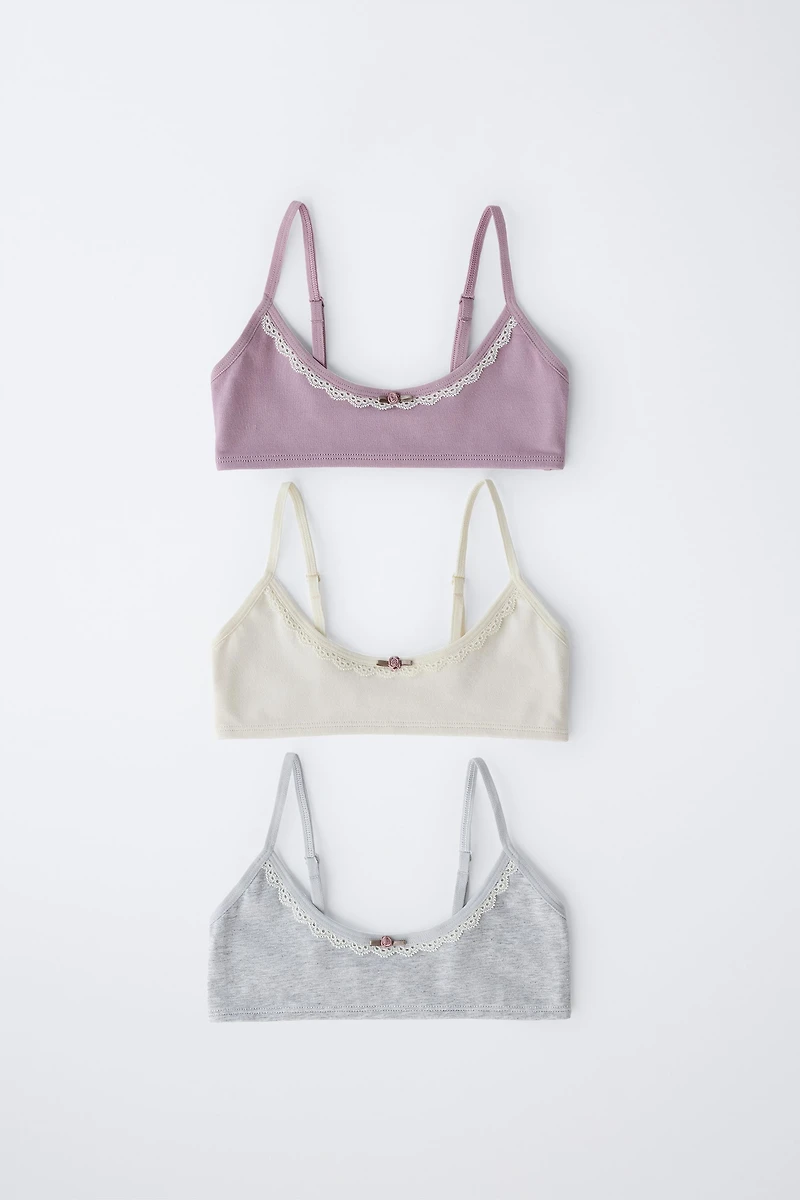 9-14 ANS/ LOT DE TROIS TOPS À DENTELLE RAPPORTÉE