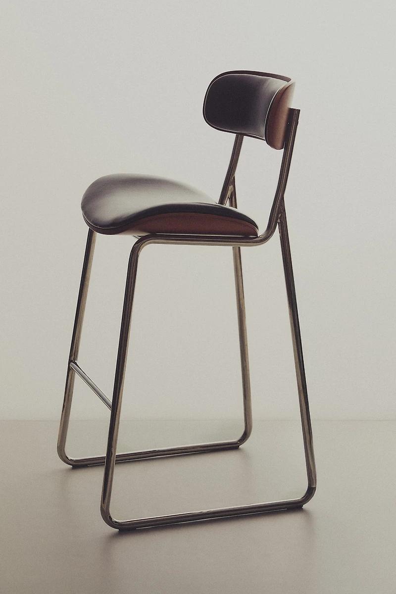 LEATHER AND STAINLESS STEEL BAR STOOL