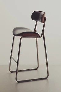 LEATHER AND STAINLESS STEEL BAR STOOL