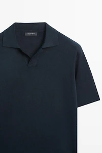 Cotton and linen knit polo sweater