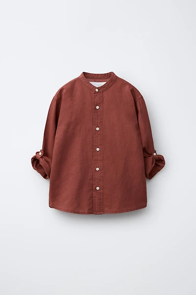 LINEN AND COTTON MANDARIN COLLAR SHIRT