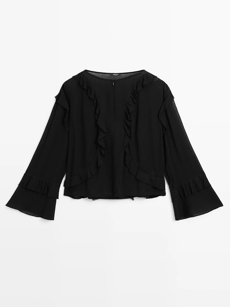 Flowing blouse with ruffles and zip
