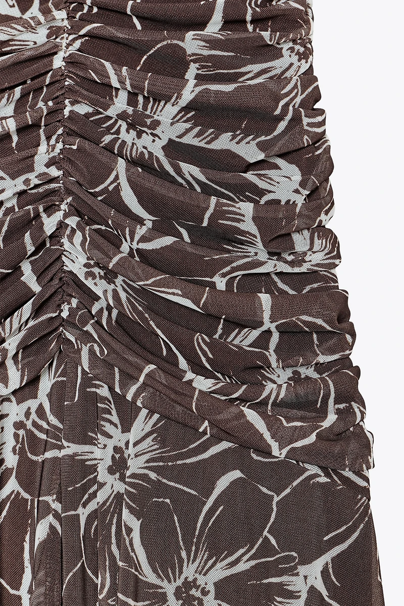 HALTER PRINTED TULLE LONG DRESS